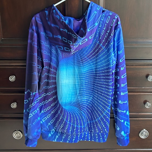 NEW - Unisex Matrix Illusion Hoodie - Blue - Picture 3 of 4